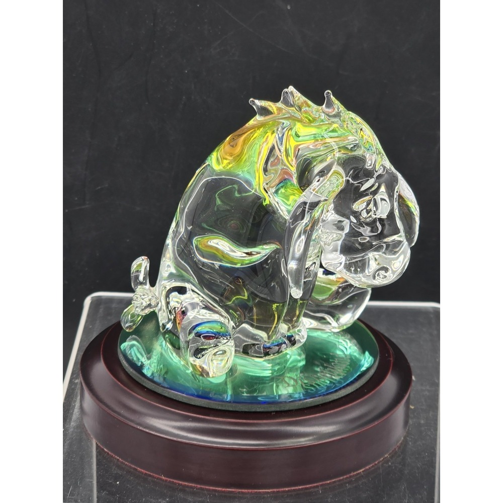 Disney's Winnie The Pooh " Eeyore" Glass Figurine Mirror Wood‎ Base 4.5" Arribas - Picture 6 of 16